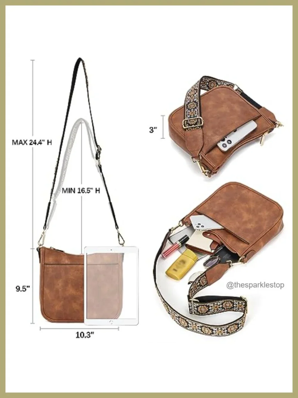 Vegan Leather Hobo Crossbody Bag with Adjustable Guitar Strap